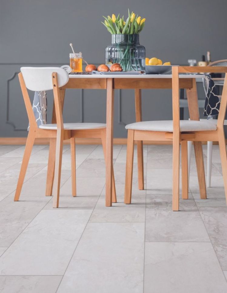 grey tile floors in a dining room